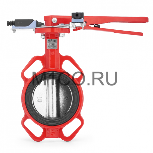 Затвор дисковый межфланцевый MECH XD71X4, Ду125 с рукояткой, с двумя концевыми выключателями, PN16, цвет: красный